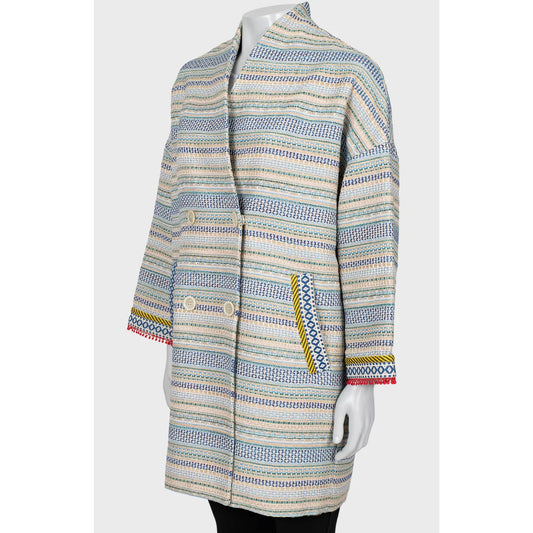 Max Mara Weekend Striped Double-Breasted Coat - Size S pre-owned