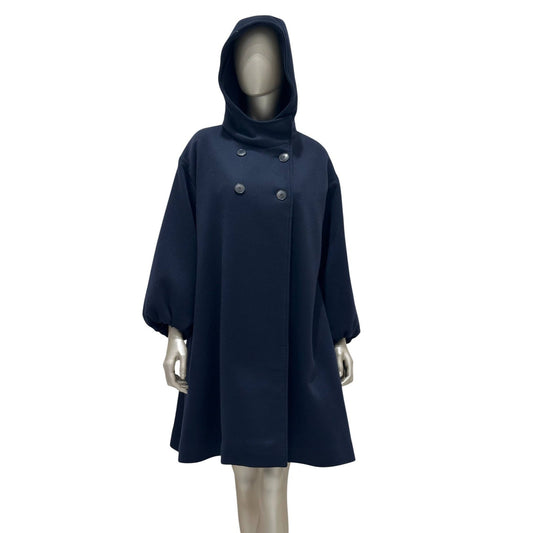 Christian Dior Navy Cashmere Hooded Oversized Coat Sz.38 Pre-owned