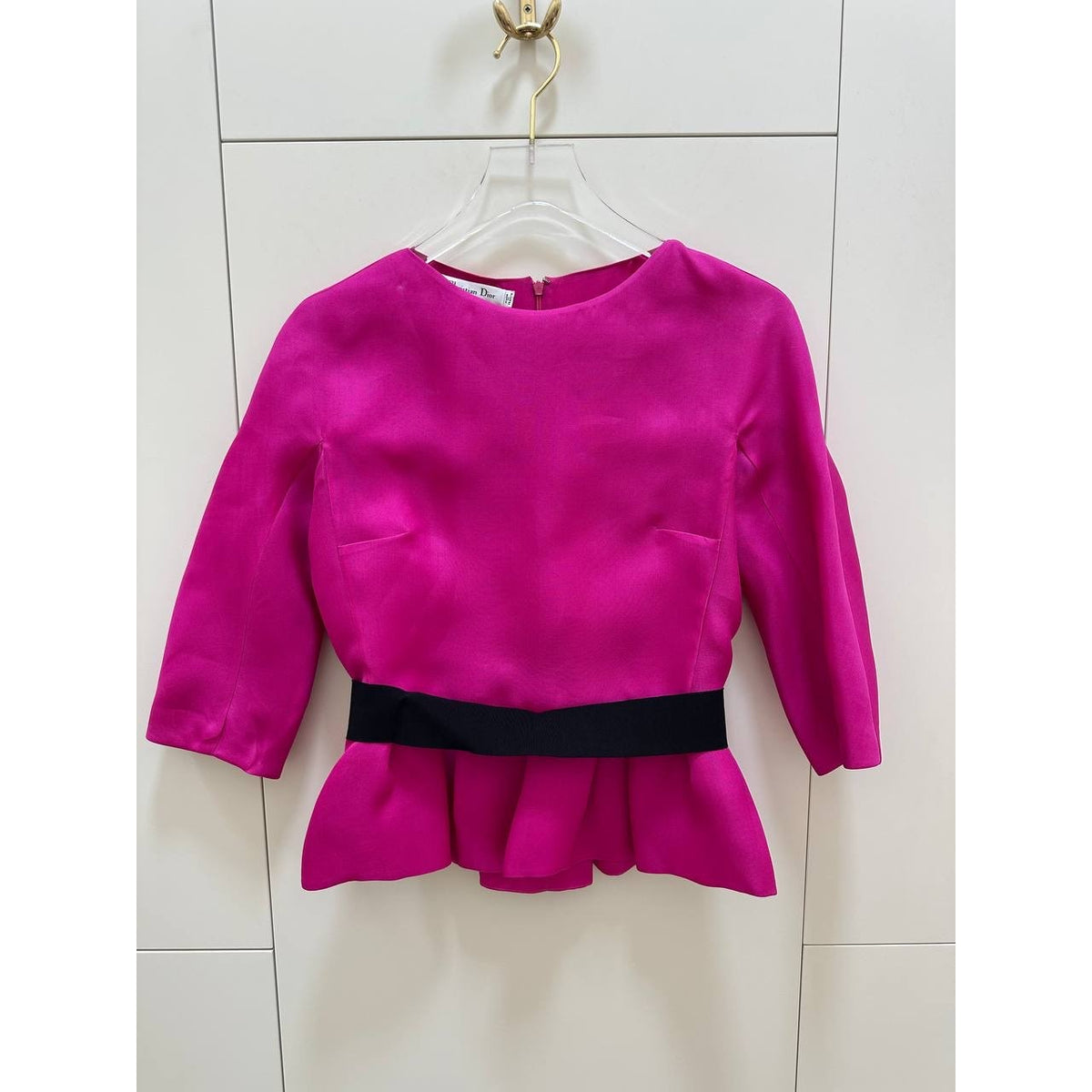 Christian Dior Fuchsia Silk Top & Black Skirt Set Sz.38 Pre-owned