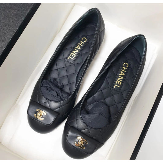 NWOB Chanel Leather Ballet Flats Sz.37 Pre-owned