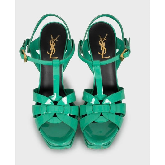 Saint Laurent Green Leather Platform Sandals Sz.38.5 pre-owned
