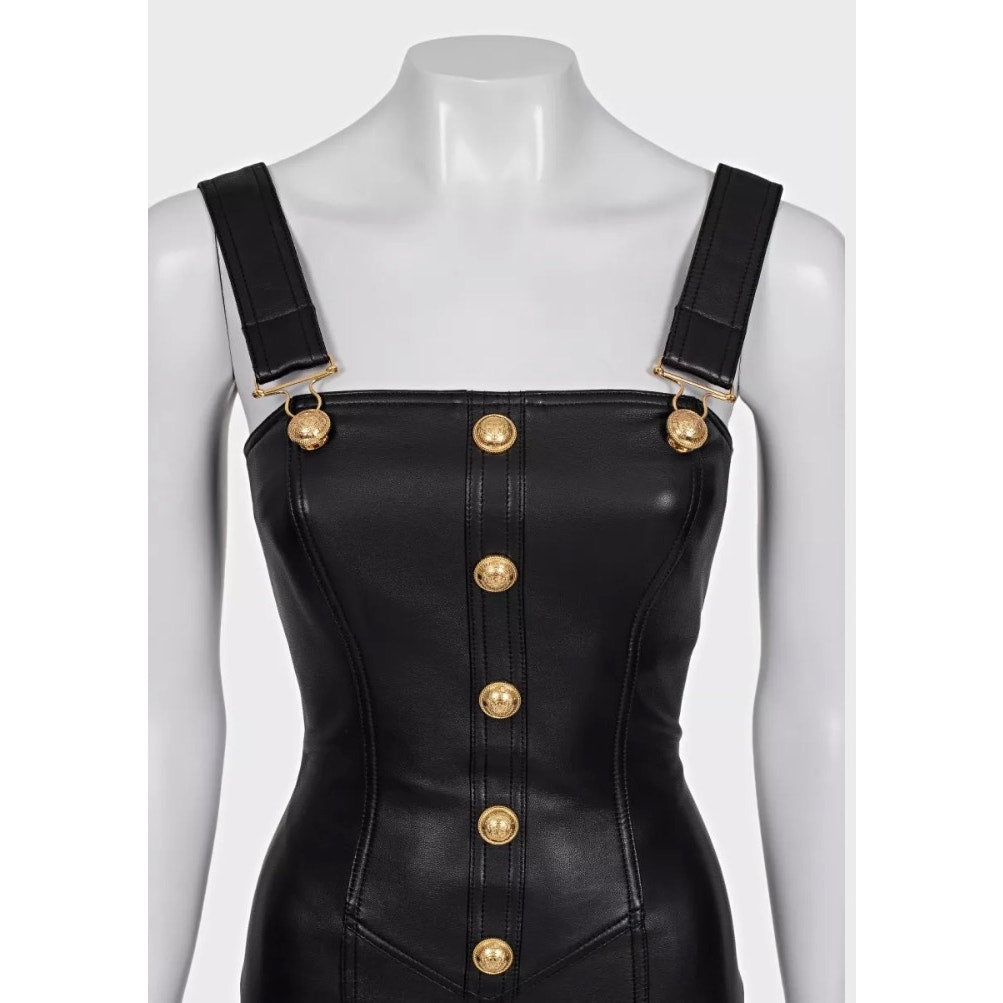 Balmain Black Lambskin Leather Mini Dress Sz.34/ XS Pre-owned