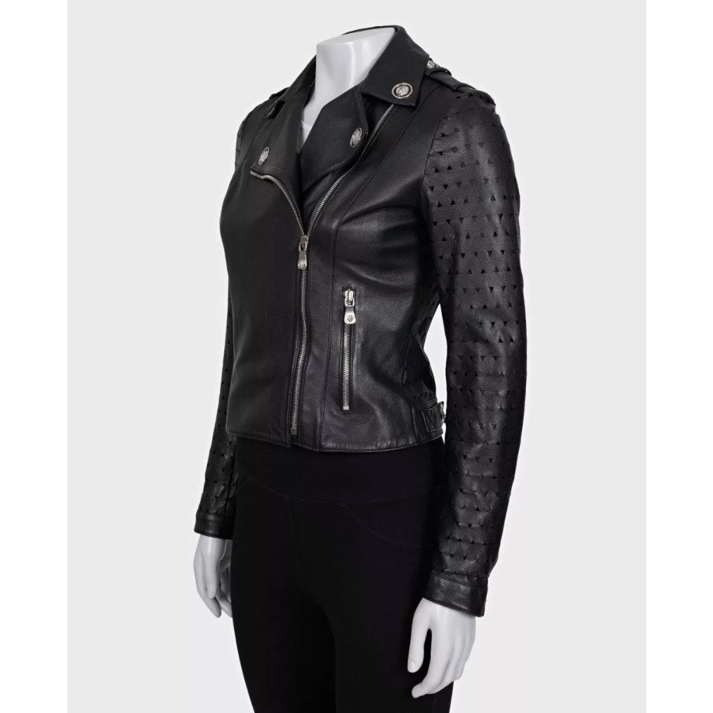 Versus Versace Black Leather Jacket - Size 38/XS Pre-owned