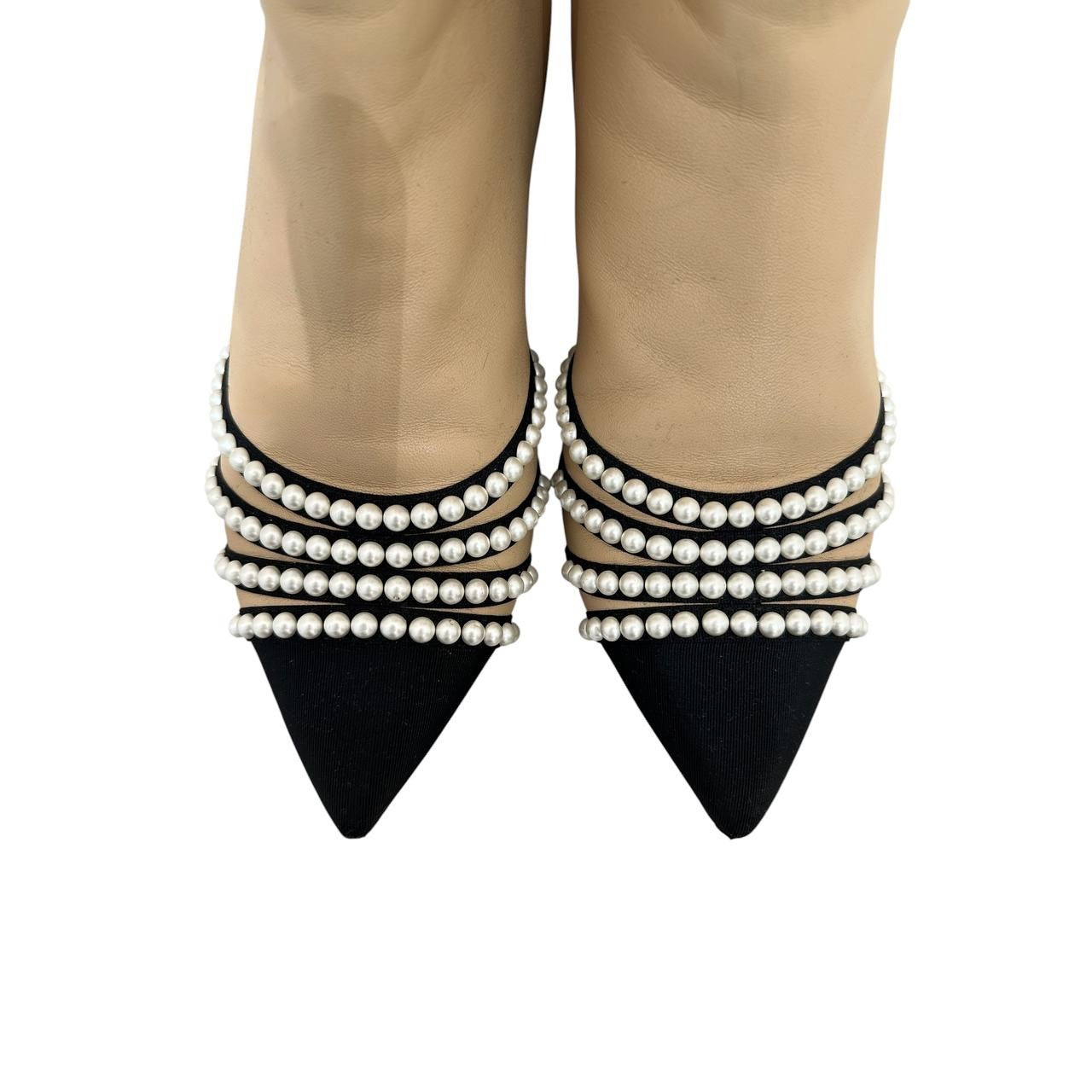Chanel CC Cap Toe Pearl Embellished Ankle Boots Sz.38.5 Pre-owned