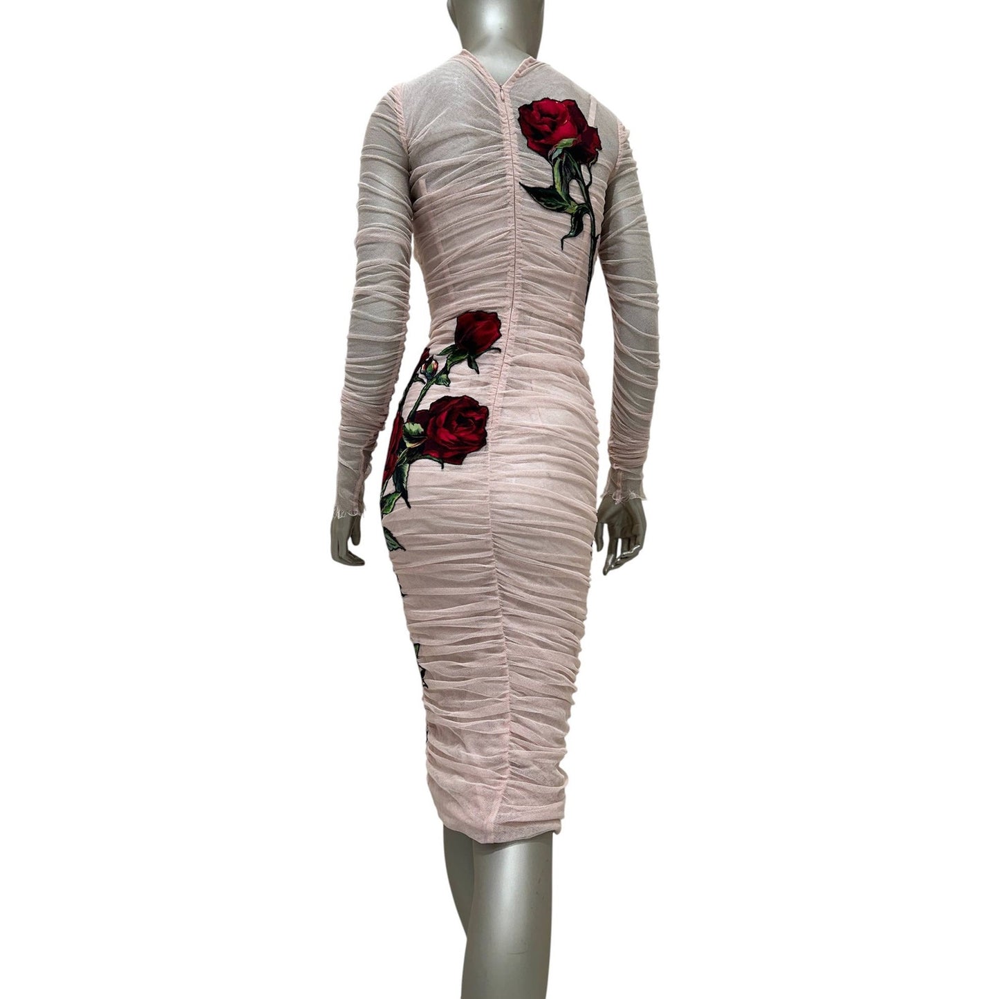 Dolce & Gabbana Ruched Tulle Evening Dress with Rose Appliqué Sz.38 Pre-owned