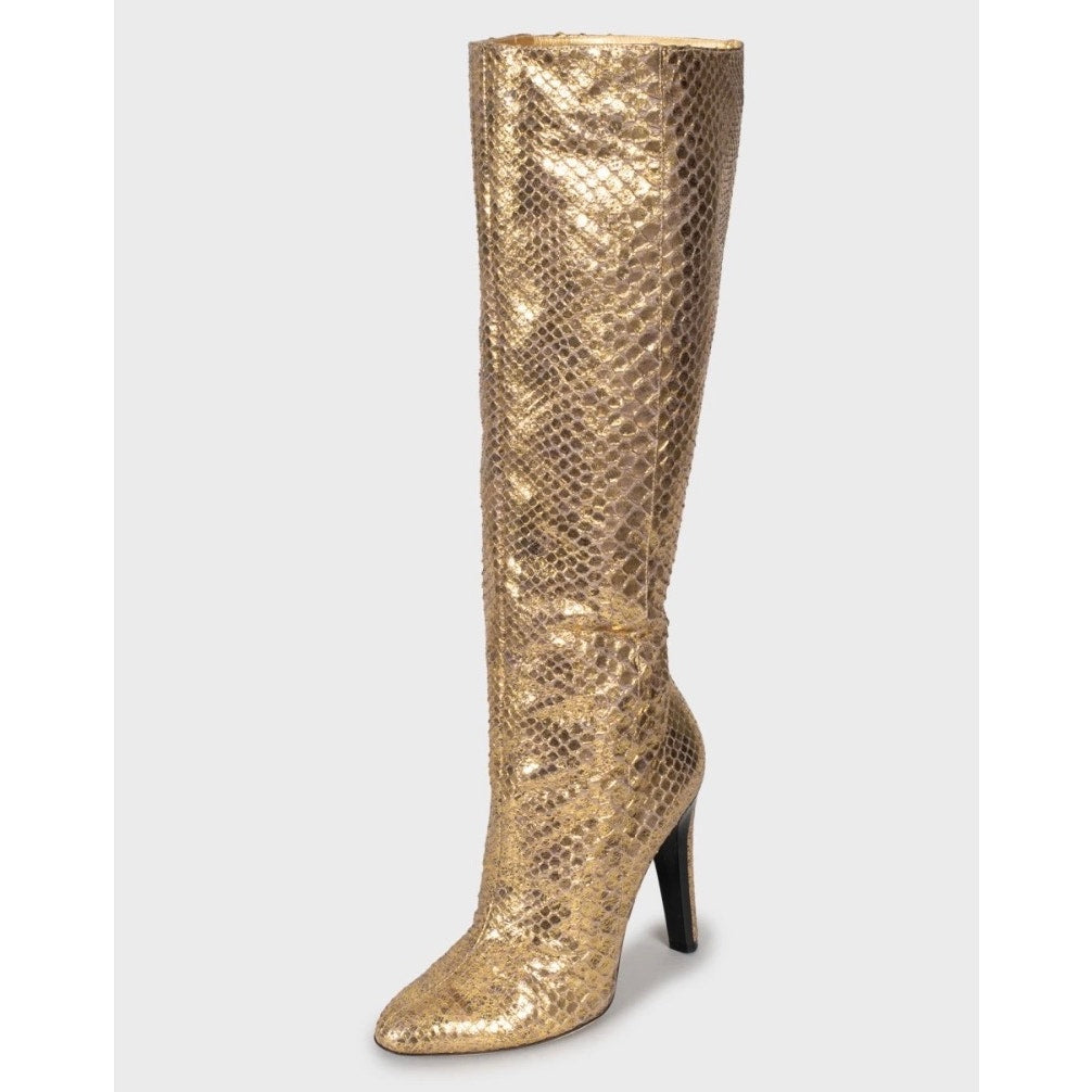 Jimmy Choo Gold Snakeskin print lambskin Boots Sz.35.5 pre-owned