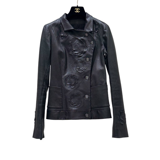 Chanel Black Lambskin Camellia Métiers d’art 2008/09 Jacket FR 36 Pre-owned