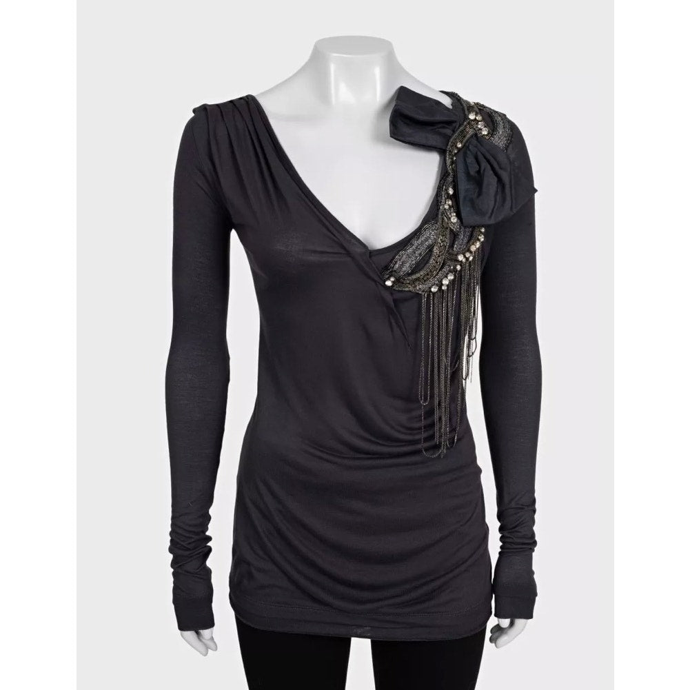 Valentino Grey Embellished Long Sleeve Top US 4 pre-owned