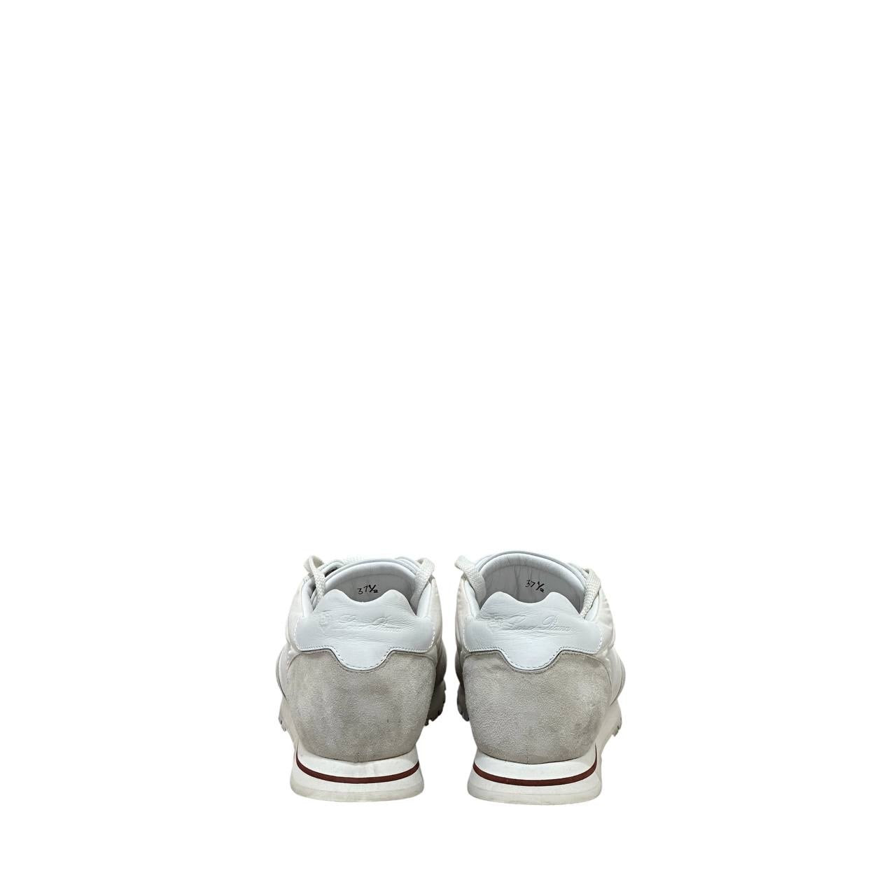 Loro Piana White & Grey Suede Leather Sneakers sz.37.5 Pre-owned