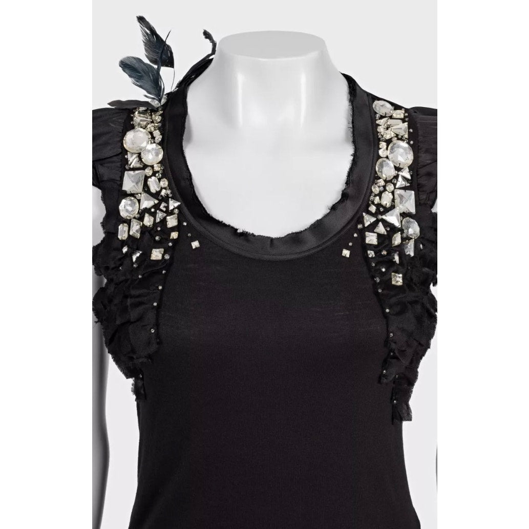 Valentino Black Embellished Viscose T-Shirt - US 4 Pre-owned
