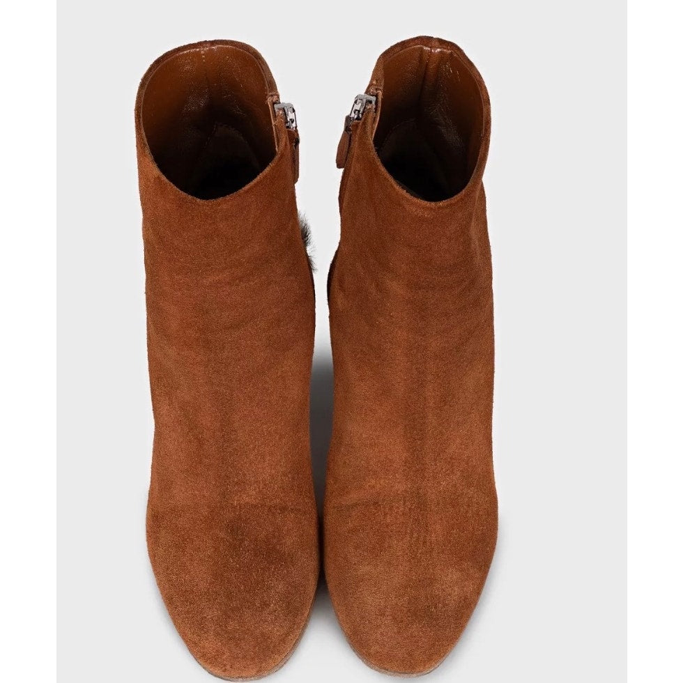 Miu Miu Suede Ankle Boots with Chic Fur Heel, Size 35 Pre-owned