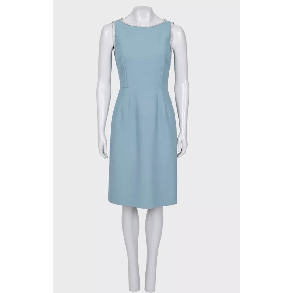 Dolce & Gabbana Blue Wool Crystal Embellished Dress Sz.40 Pre-owned