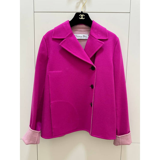 Christian Dior Vintage Fuchsia Cashmere Jacket Sz.38 Pre-owned