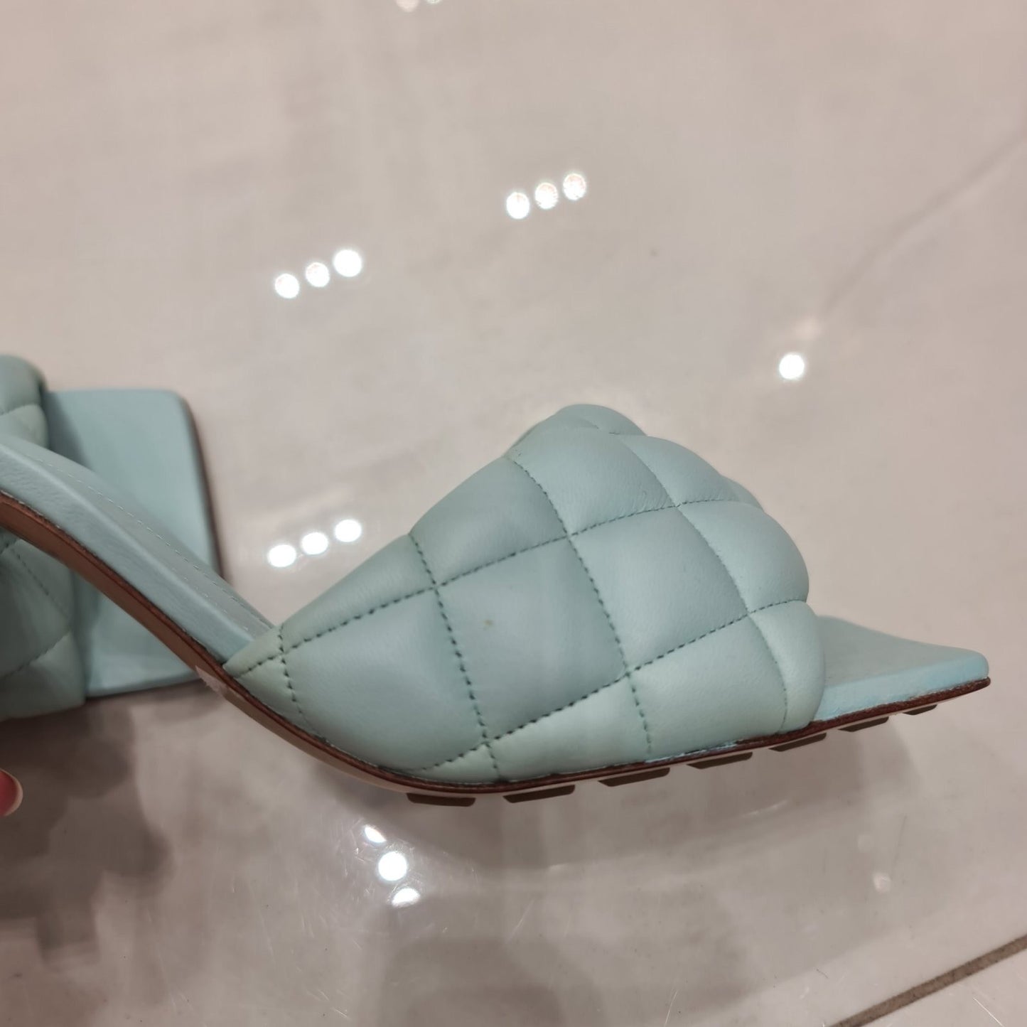 Bottega Veneta Light Blue Quilted Leather Lido Slide Sandals Sz.40 pre-owned