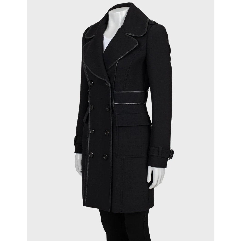 Burberry Black Double-Breasted Wool Blend Coat - UK8/S Pre-owned