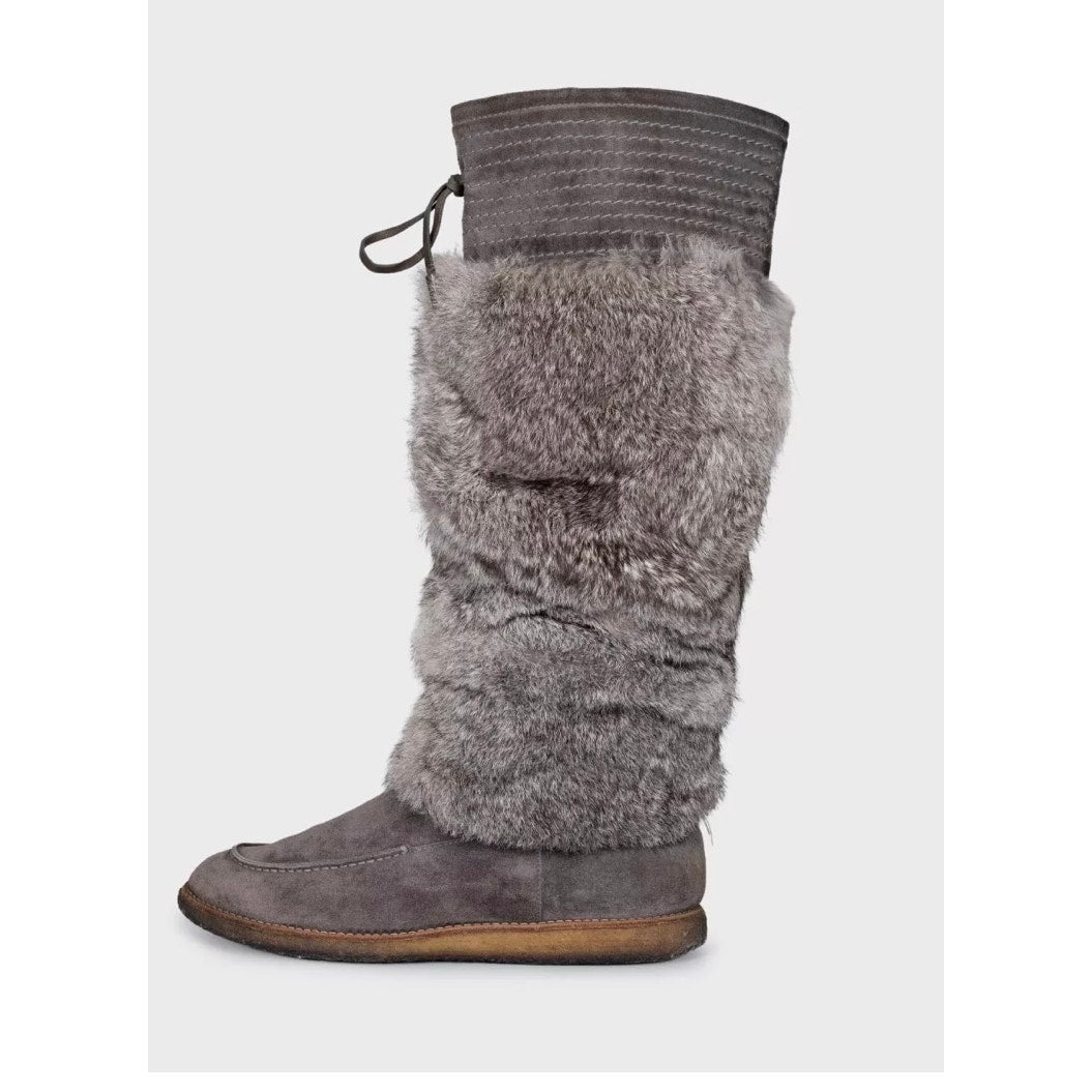 Christian Dior Gray Suede & Fur Boots - EU 37.5 Pre-owned