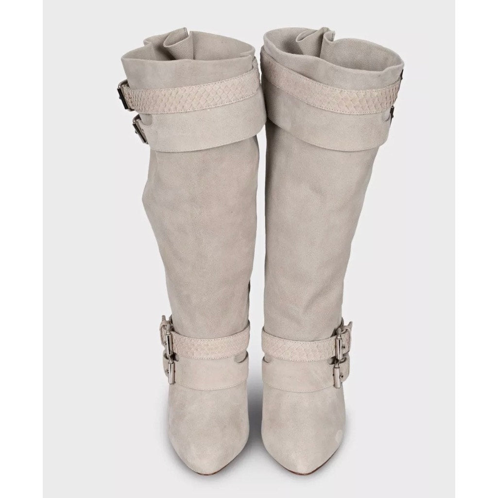 NWOB Christian Louboutin Gray Suede Python Boots Sz 40 Pre-owned