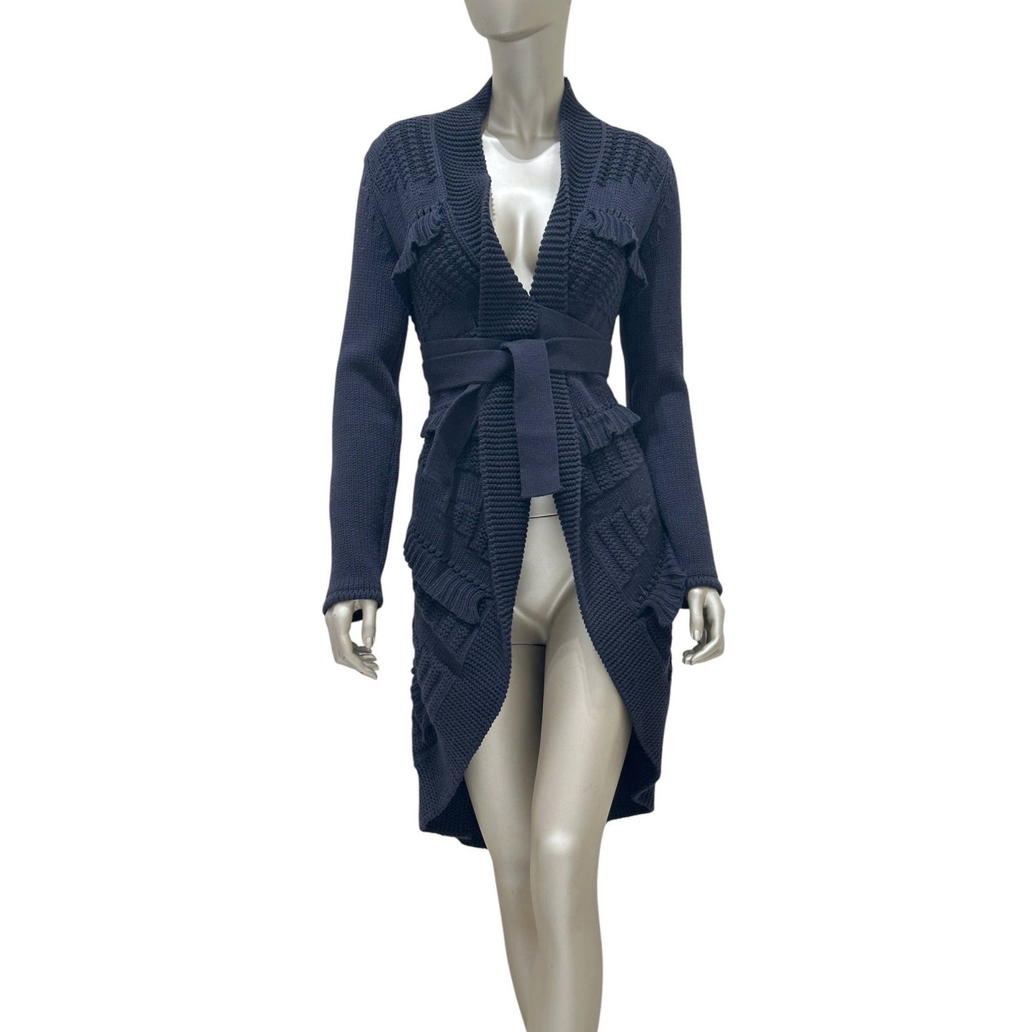Valentino Garavani Navy Wool Knit Long Cardigan Coat S Pre-owned