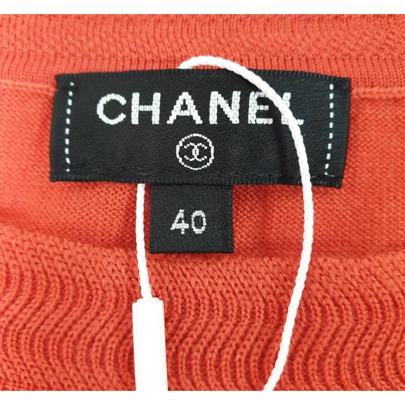 NWT Chanel Coral Red CC Buttons Jersey Top Sz.40 pre-owned