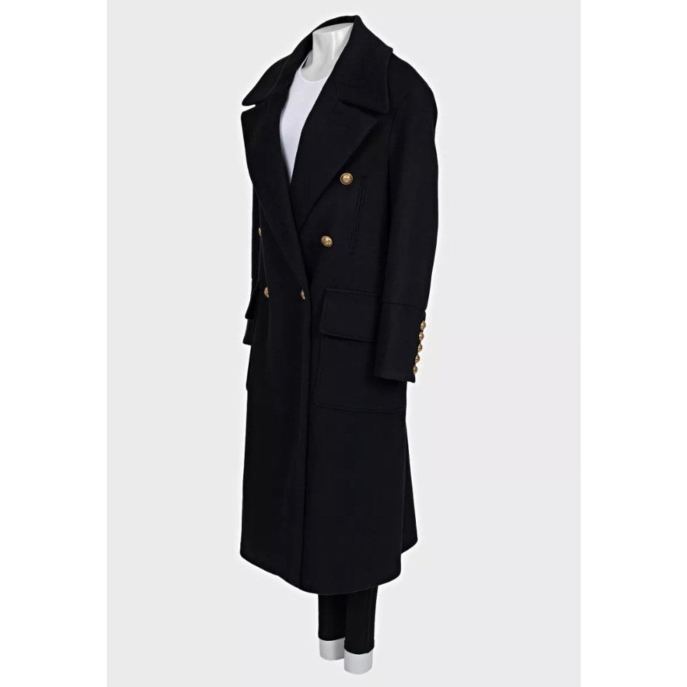 NWT Balmain Black Wool Cashmere Straight Coat Sz.40/L pre-owned
