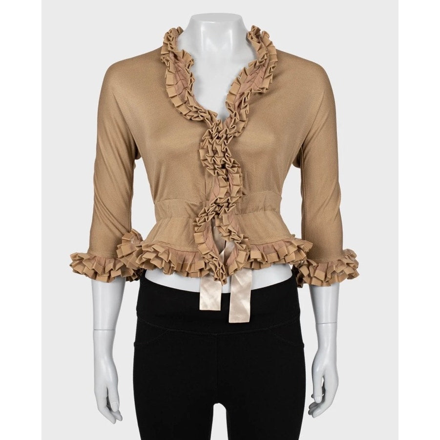 Yves Saint Laurent Vintage Beige 3/4 Sleeve Blouse Sz.S Pre-owned