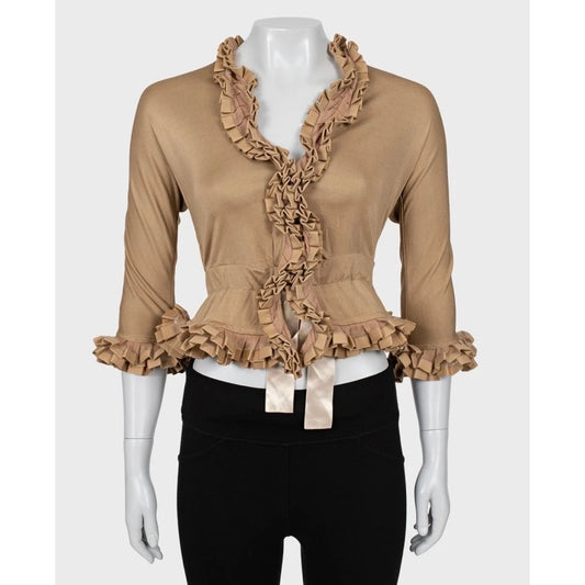 Yves Saint Laurent Vintage Beige 3/4 Sleeve Blouse Sz.S Pre-owned