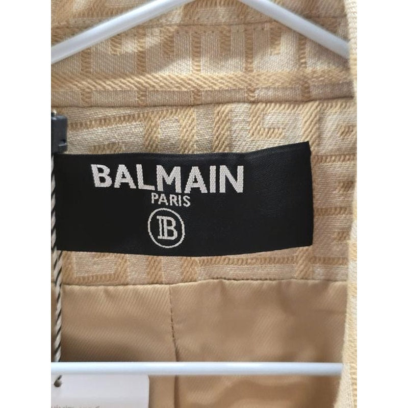 NWOT Balmain Beige Signature Print Fitted Jacket Sz.42 Pre-owned