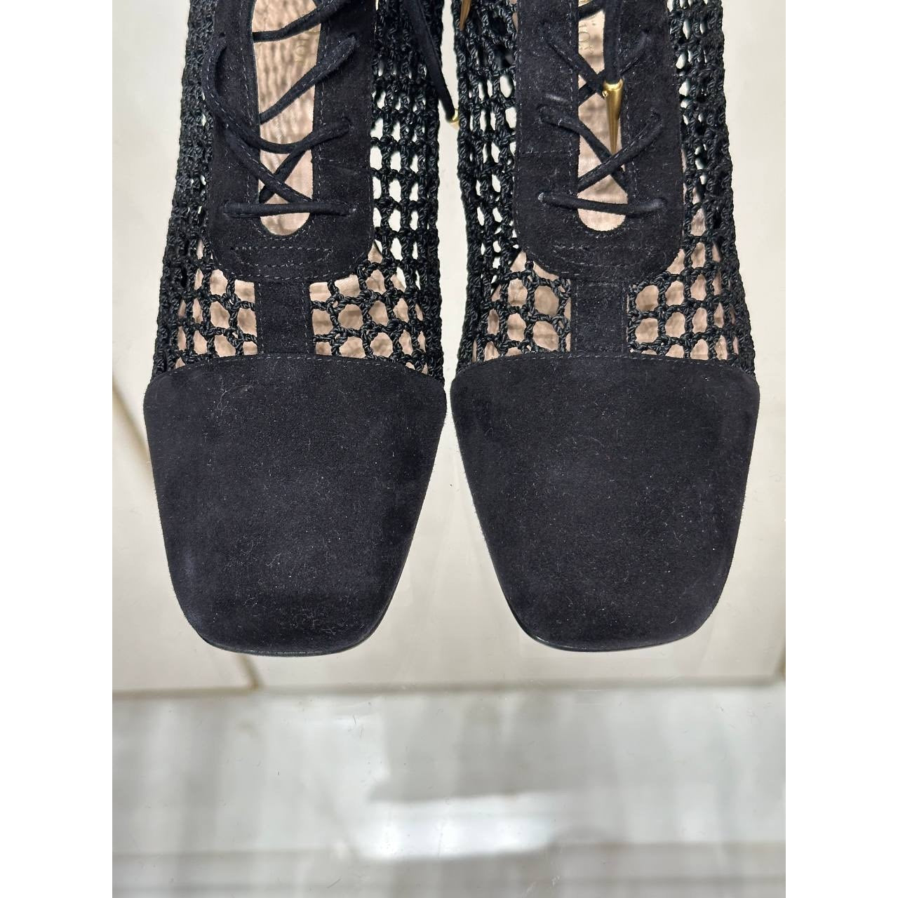 NWOB Christian Dior Mesh Black Suede & Lace Ankle Boots Sz.38 Pre-owned