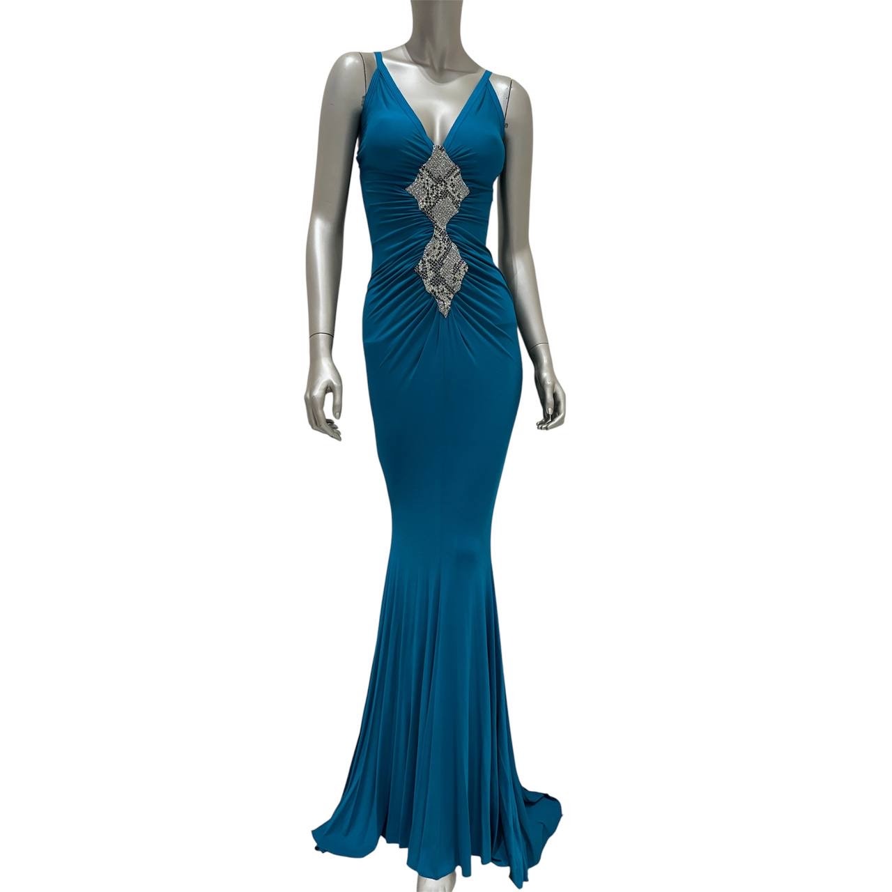 Roberto Cavalli Green Silk Maxi Dress Size 40 Pre-owned