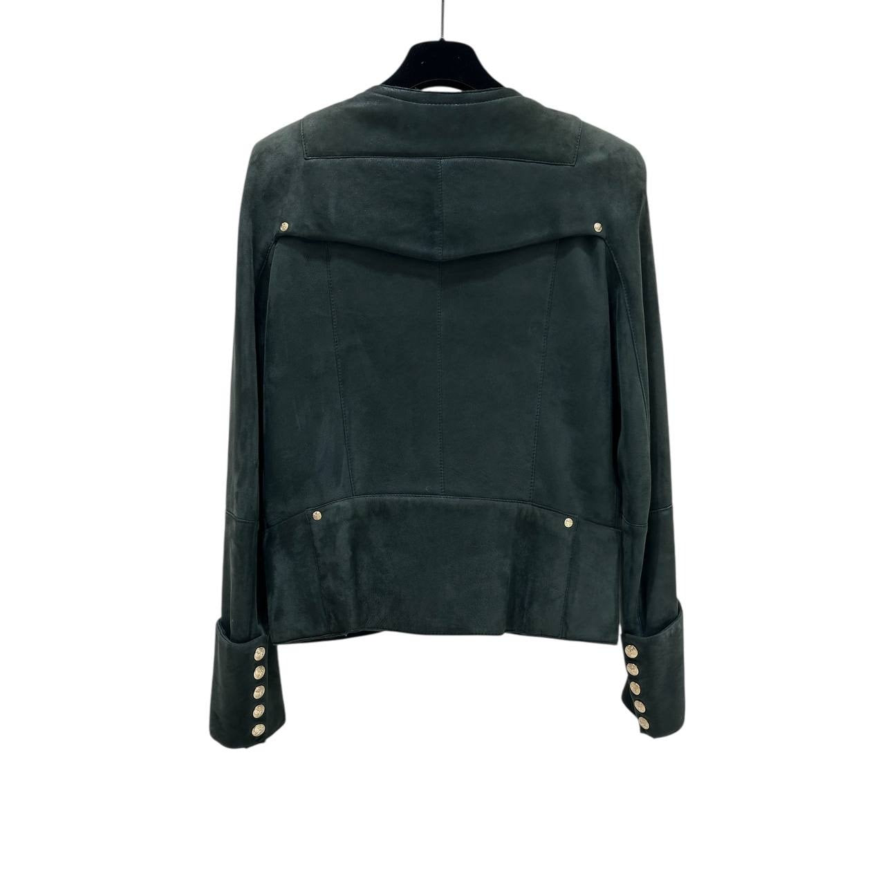 Balmain Green Shearling Biker Jacket - Size 38 Pre-owned