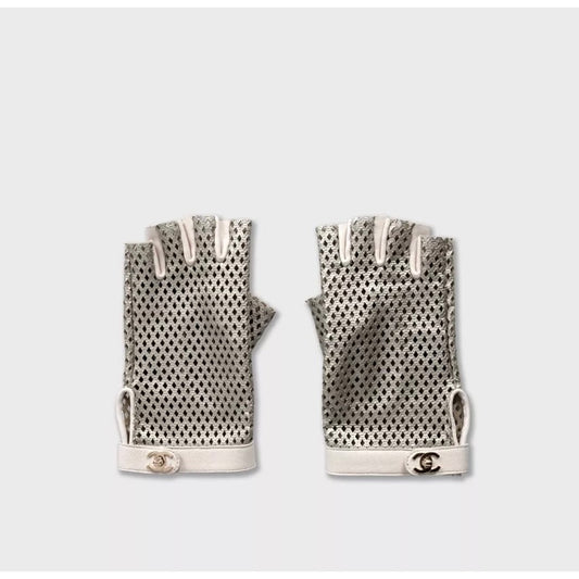 Chanel Silver Perforated Faux Leather Gloves - Size 8 pre-ownd