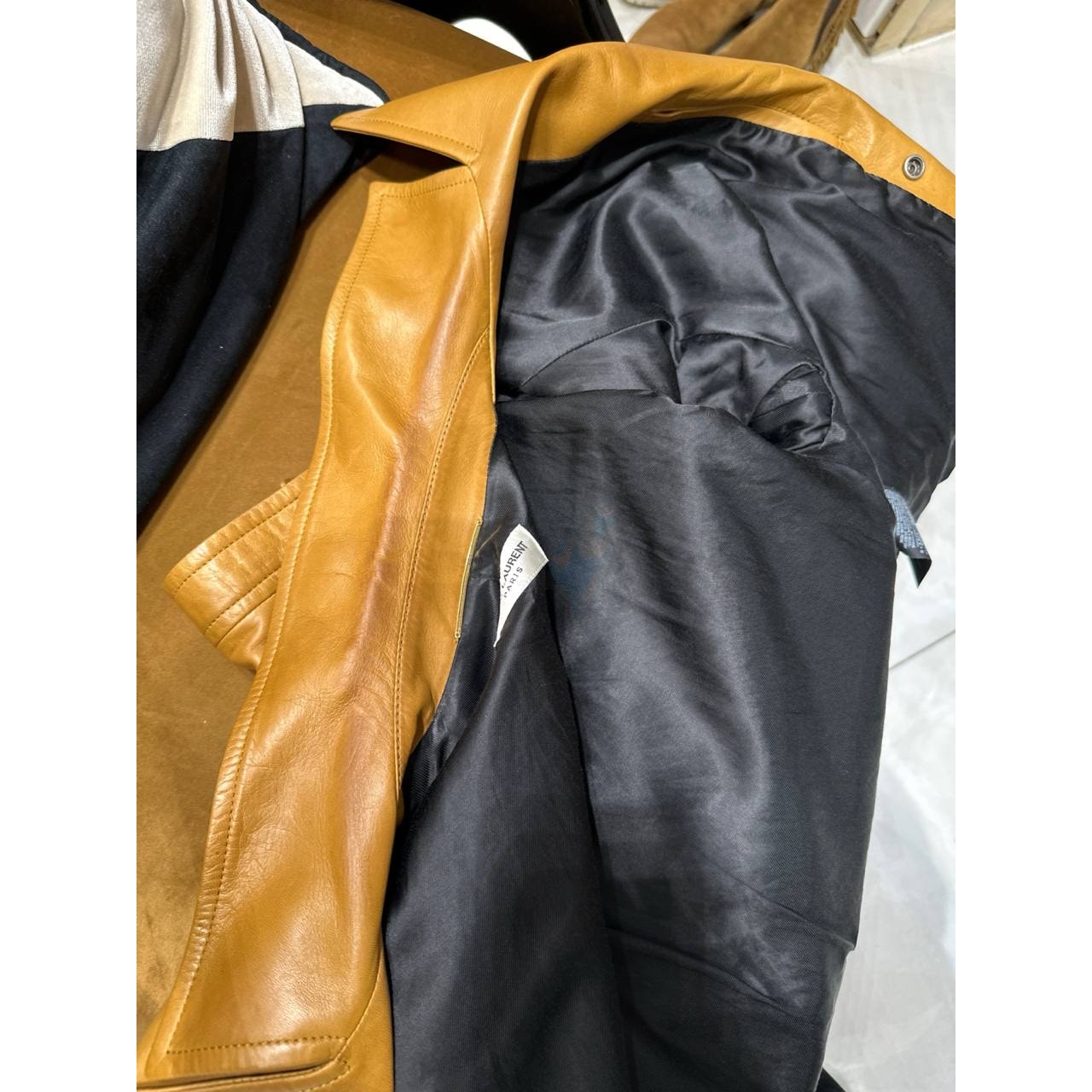 Saint Laurent Women's Brown Leather Double Breasted Jacket Pre-owned