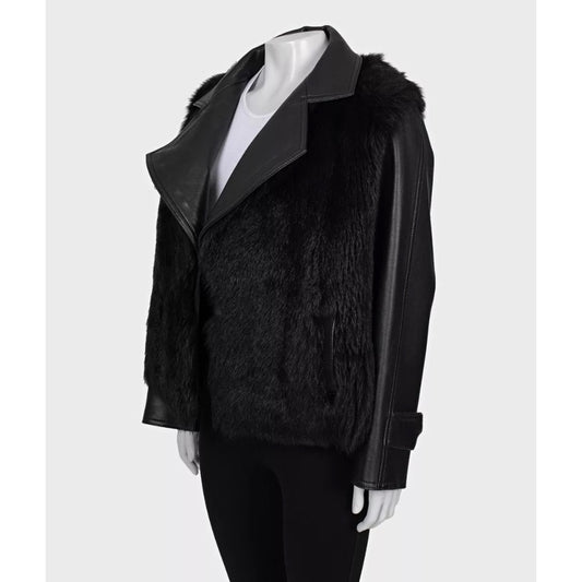 Balmain Black Lambskin Leather Faux Fur Jacket Sz.36 S Pre-owned