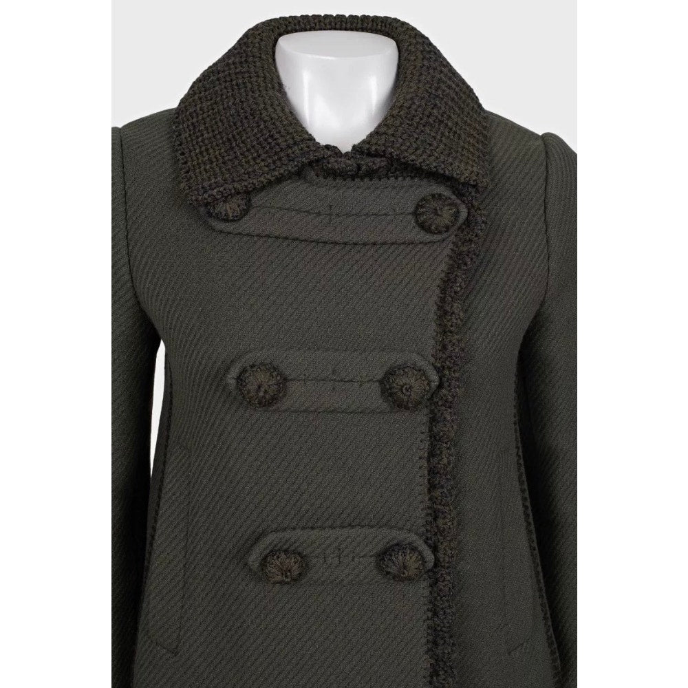 Prada Vintage Green Wool Knit-Detail Double-Breasted Jacket Sz.40/S Pre-owned