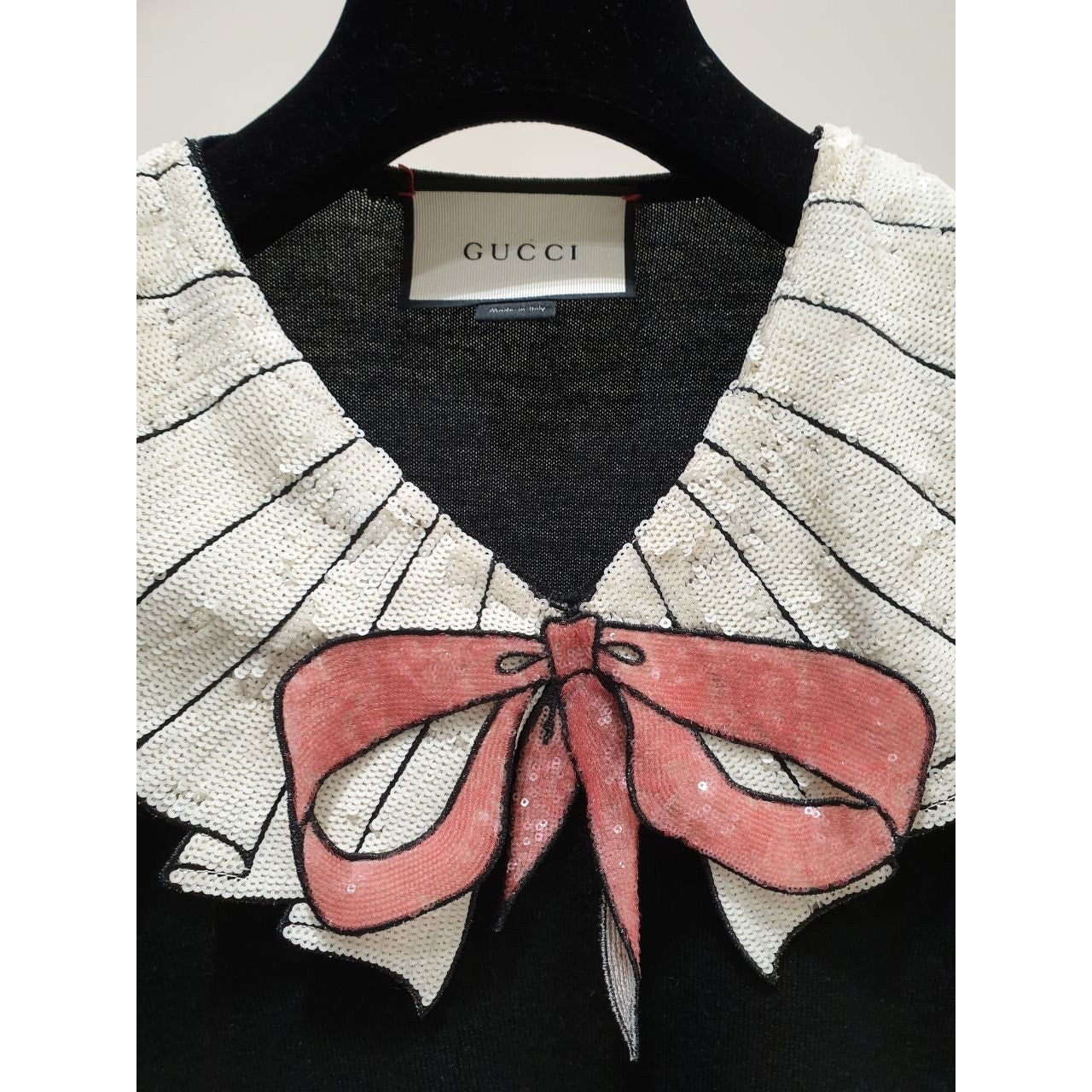 Gucci Black Merino Wool Ruffle Bow Sweater - Sz.M Pre-owned