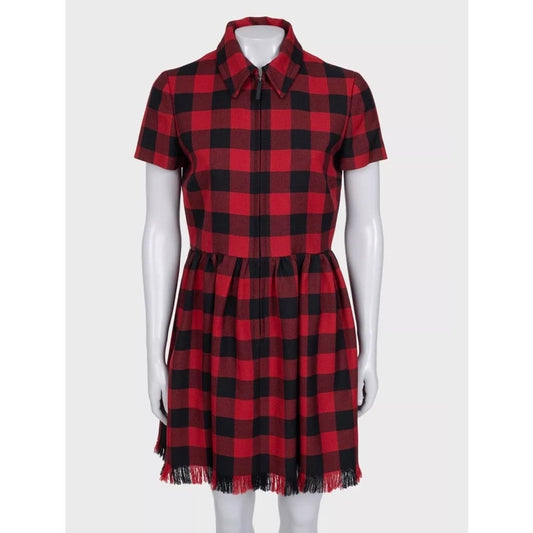Christian Dior Red Plaid Wool Dress - Size IT44 pre-owned
