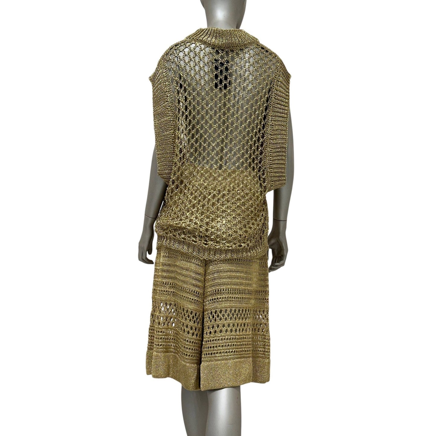 Balmain Gold Open-Knit Top & Bermuda Shorts Set FR 36 Pre-owned