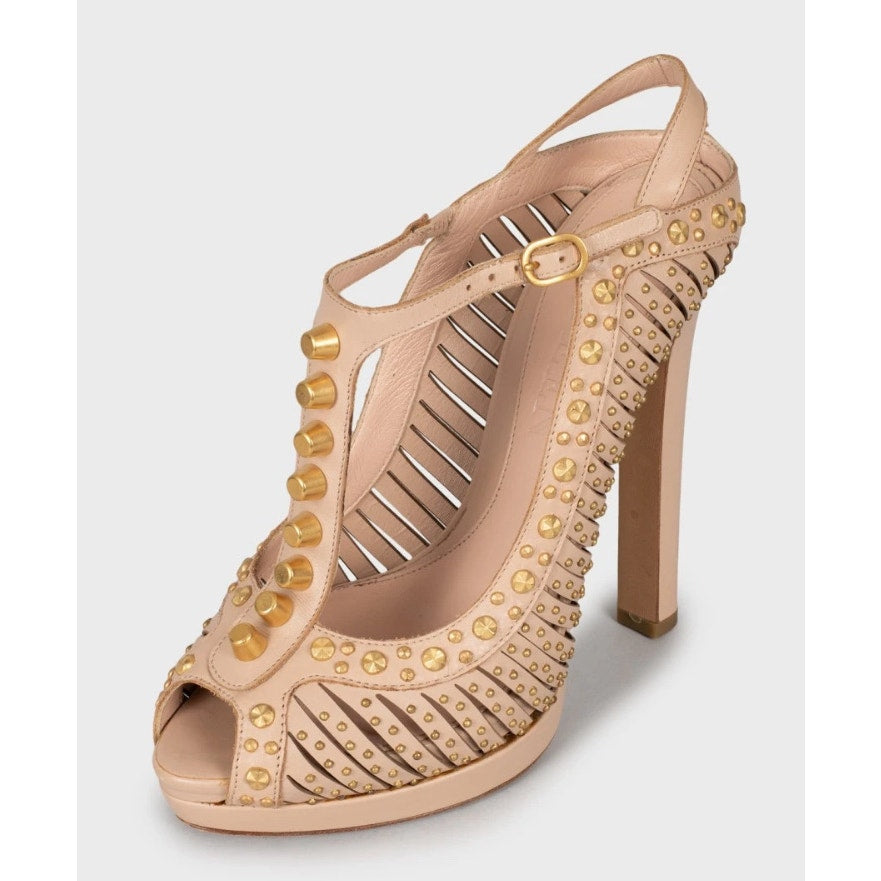 Alexander McQueen Pink Leather Gold Details Sandals Sz.37 Pre-owned