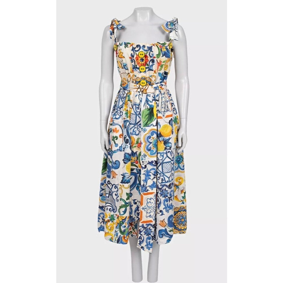 Dolce & Gabbana White Majolica Print Sundress Sz.42 Pre-owned