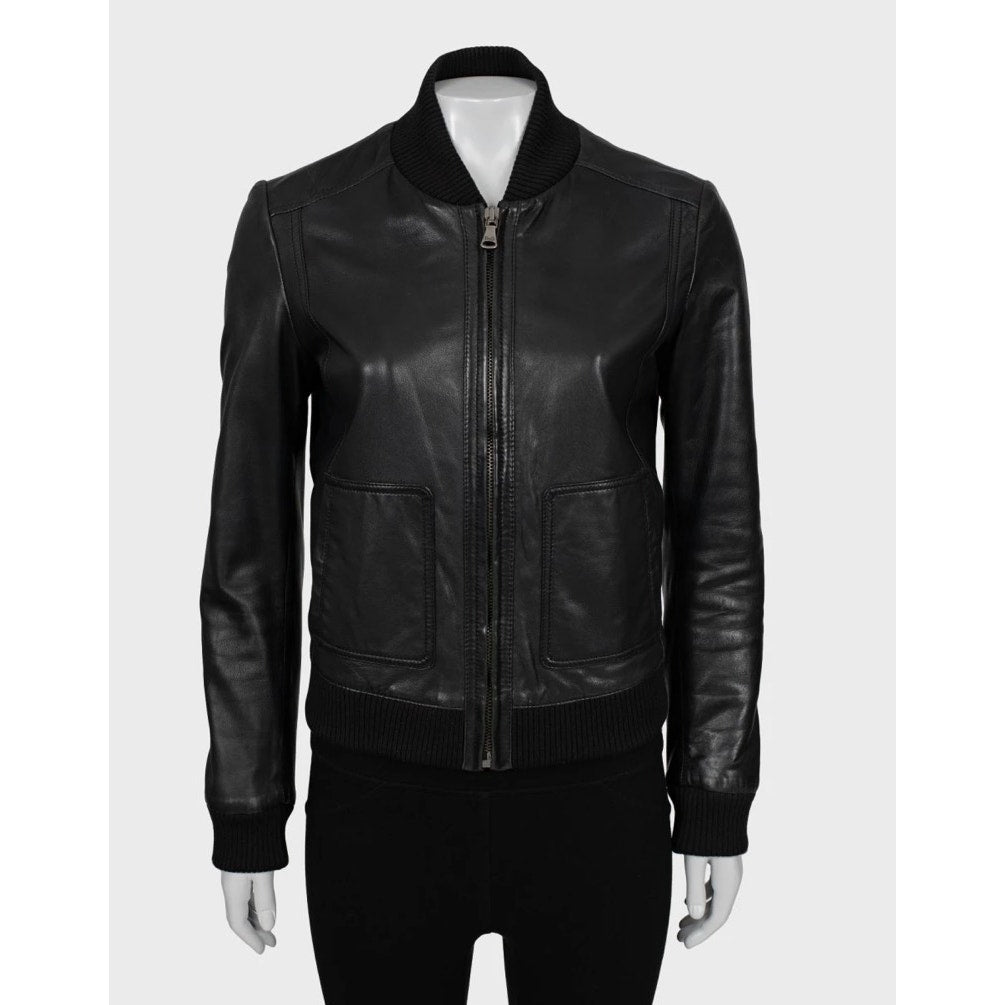 Dolce & Gabbana Black Leather Bomber Jacket - IT38/XS pre-owned