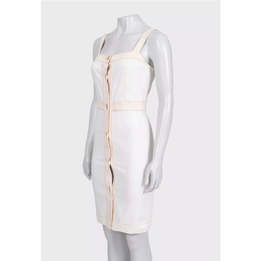 Chanel White Denim Sundress with Gold Buttons Sz.34 Pre-owned