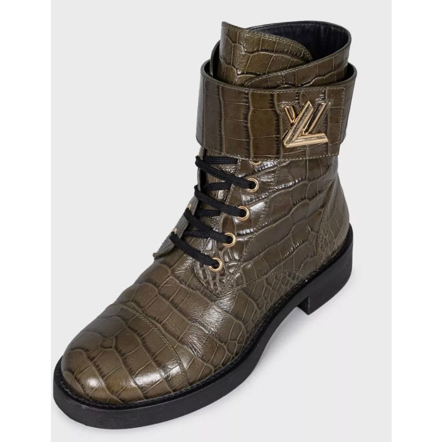 Louis Vuitton Crocodile Print Lambskin Leather Boots - Size 38 pre-owned