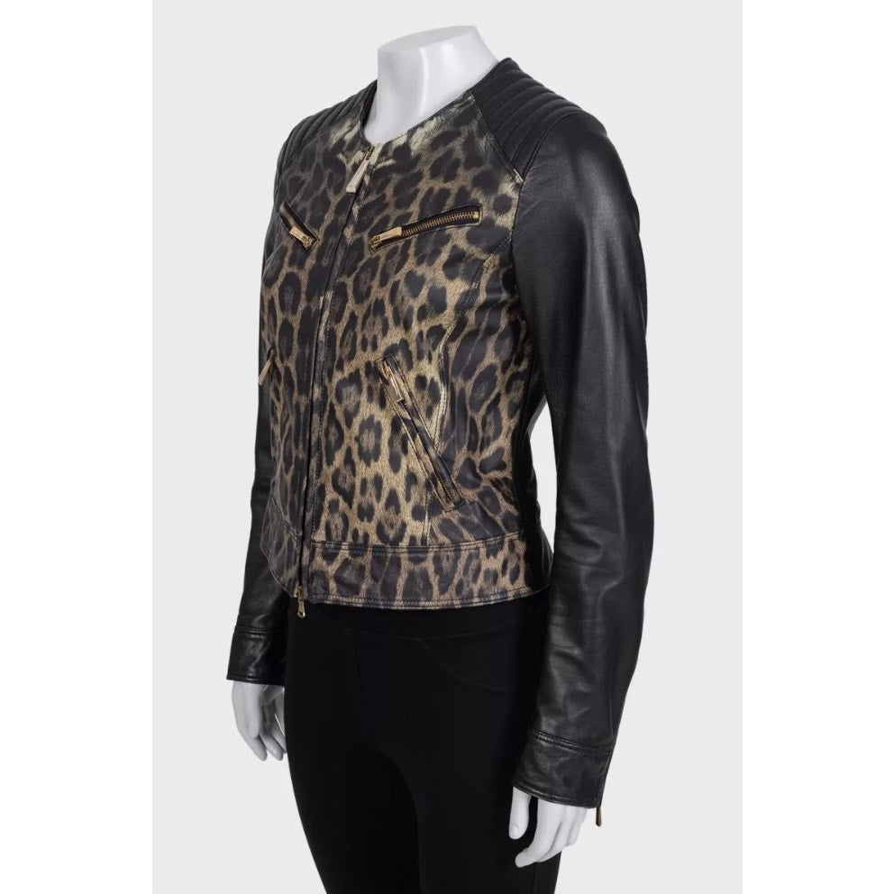 Just Cavalli Chic Animal Print Leather Jacket IT 42 Pre-owned