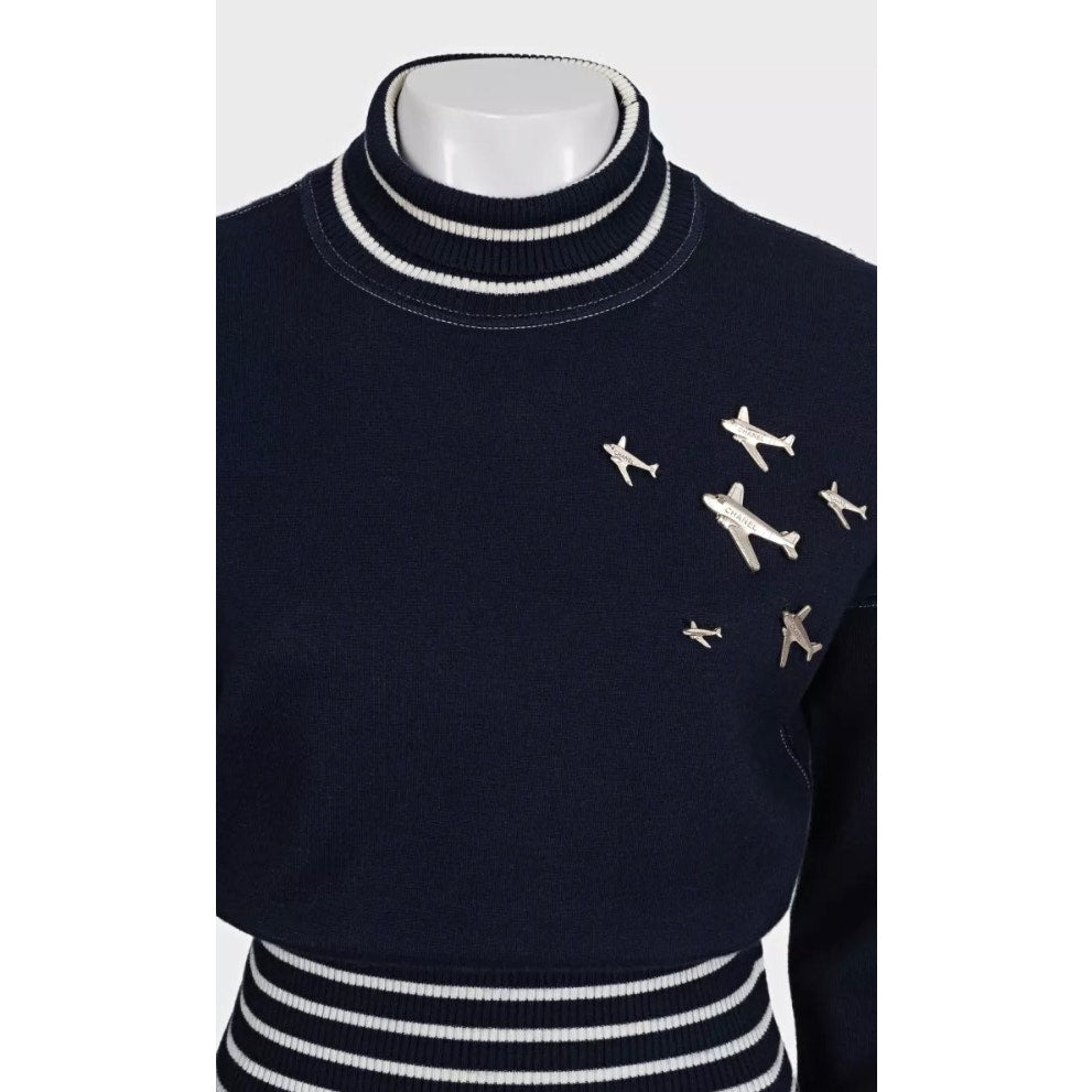 Chanel 2008 Cruise Blue Knit Embellished Skirt Suit Sz 38 Pre-owned