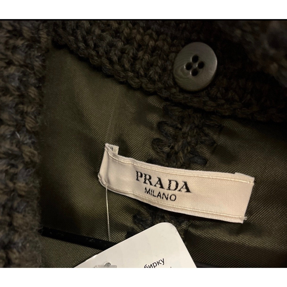 Prada Vintage Green Wool Knit-Detail Double-Breasted Jacket Sz.40/S Pre-owned