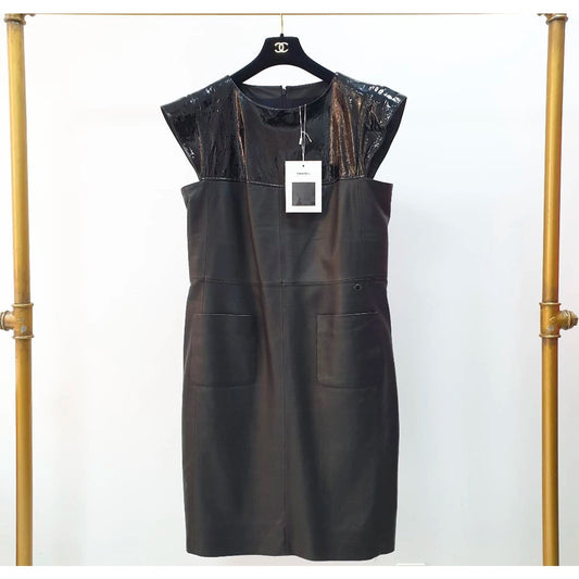 Chanel 18S Black Lambskin Mini Dress Sz.50 pre-owned