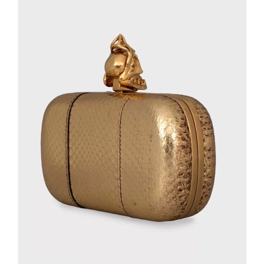 Alexander McQueen Skull Gold Leather Clutch Bag