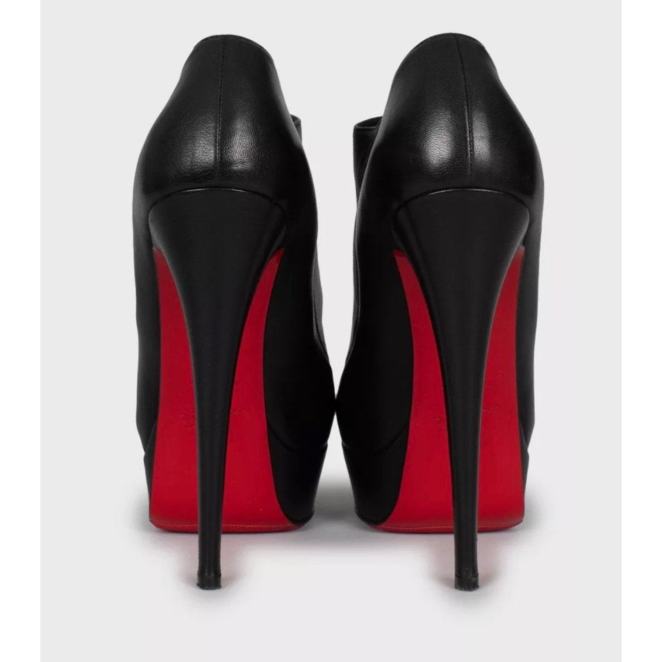 Christian Louboutin Open Toe Button Ankle Boots Black 38.5 Pre-owned