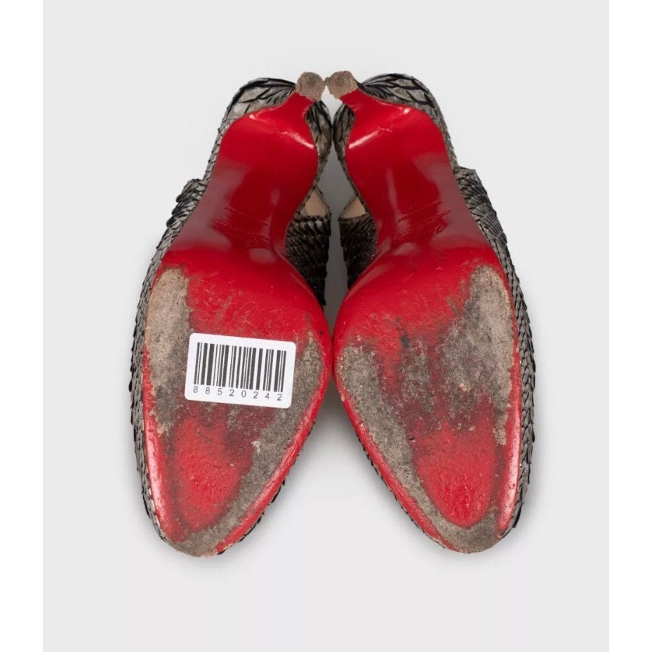 Christian Louboutin Silver Snakeskin Slingback Heels 37 Pre-owned