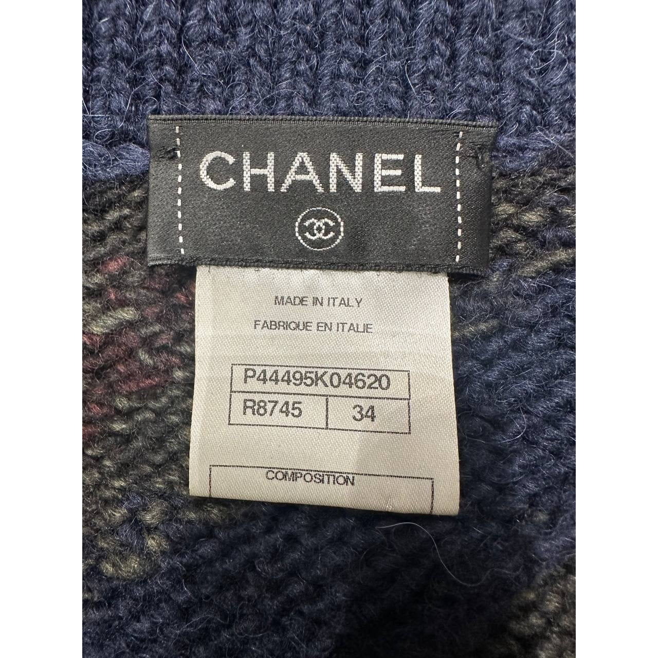 Chic CHANEL Navy Wool Alpaca Striped Chunky Cardigan Sz 34 Pre-owned